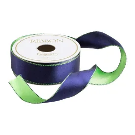 Ribbon - Navy & Green Reversible Satin Wired