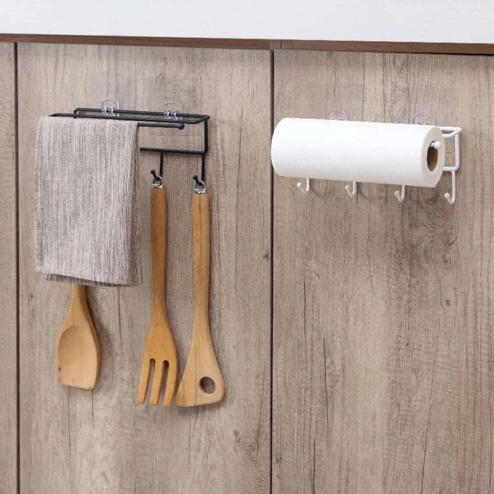 Self Adhesive Towel Tissue Roll Holder for Kitchen & Bathroom 4 Hooks