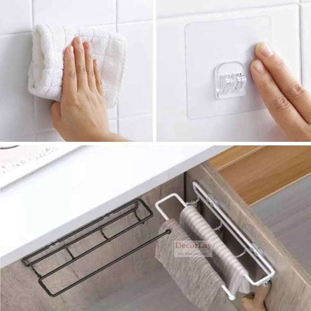 Self Adhesive Towel Tissue Roll Holder for Kitchen & Bathroom 4 Hooks