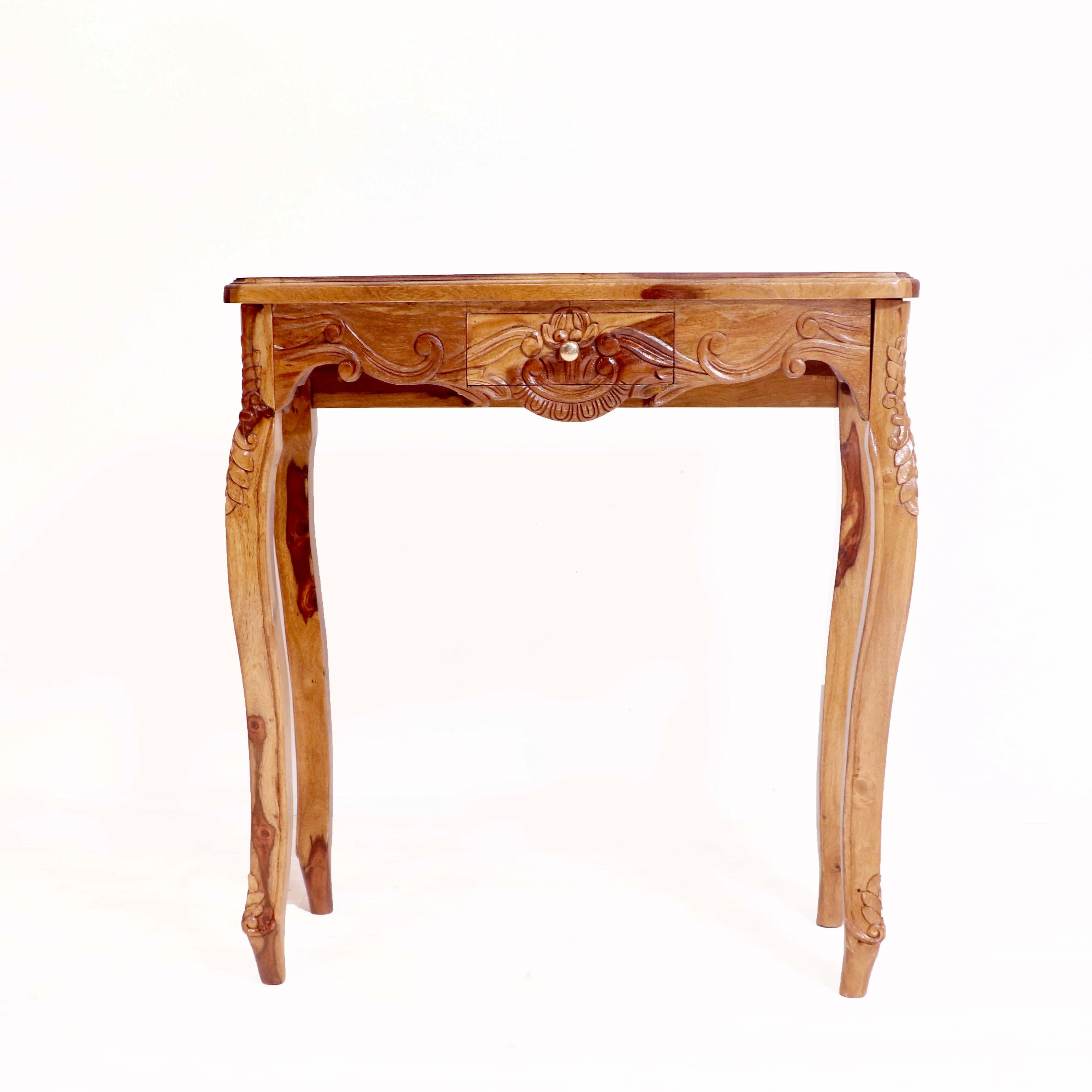 Sheesham Fusion Style carved console table with Drawer