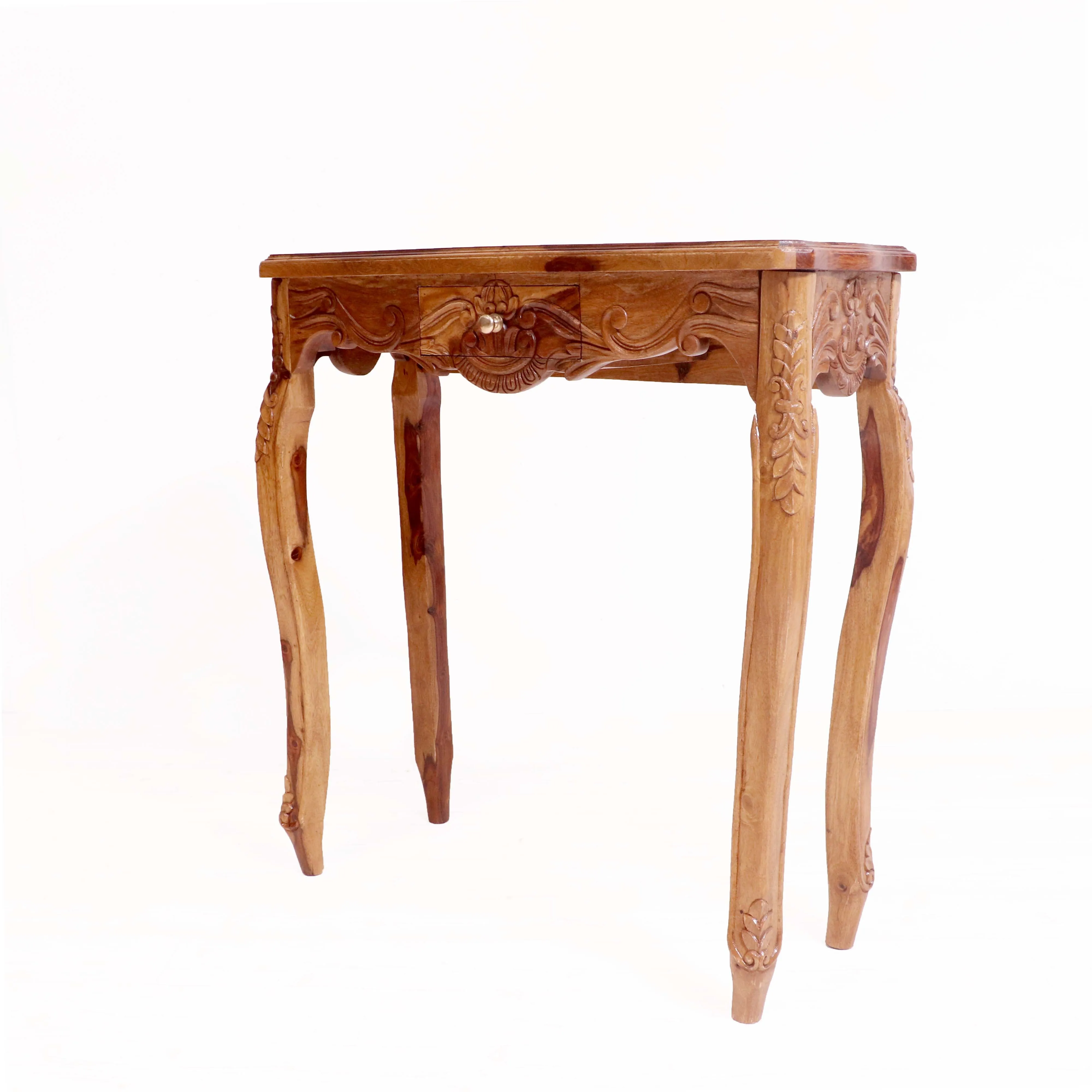 Sheesham Fusion Style carved console table with Drawer