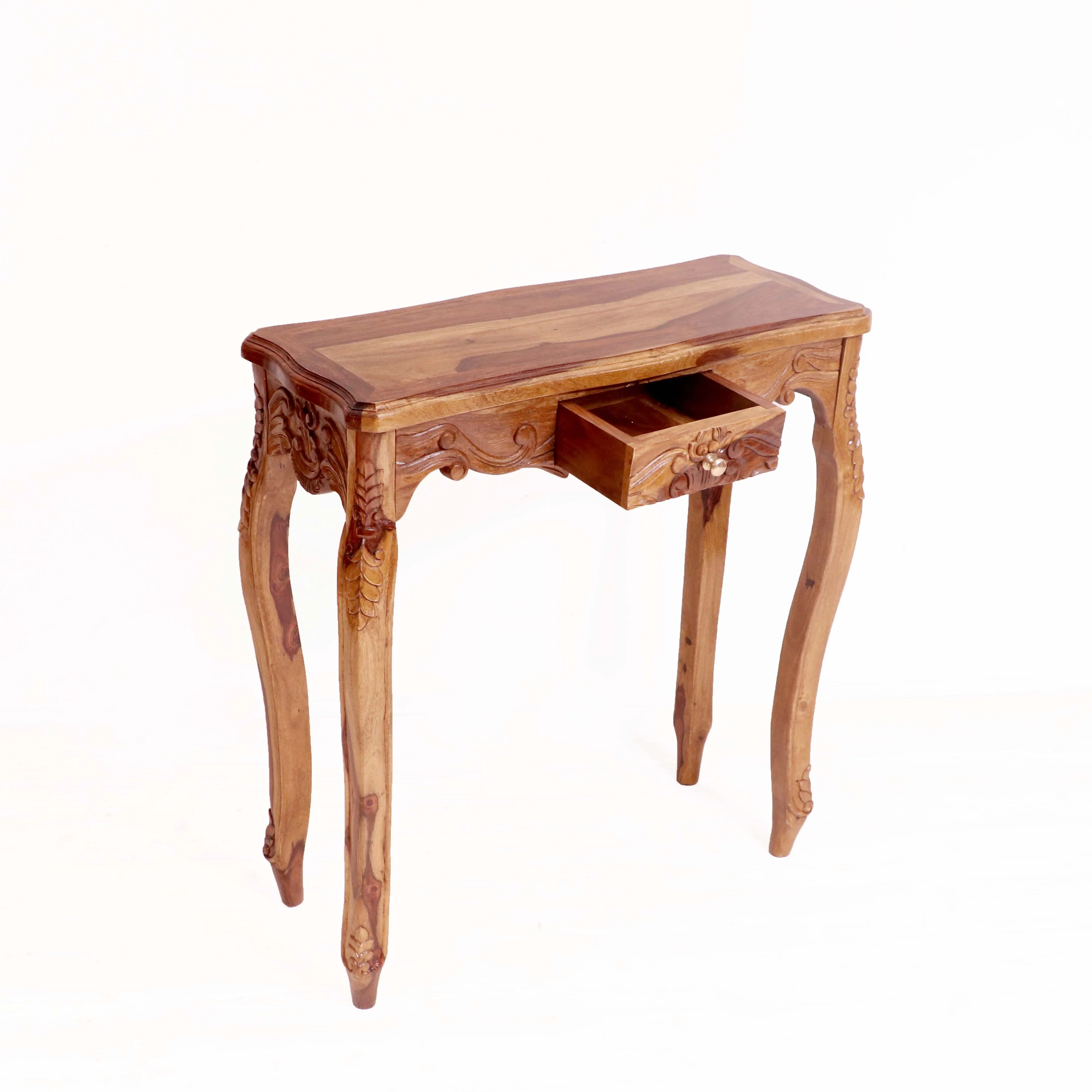 Sheesham Fusion Style carved console table with Drawer