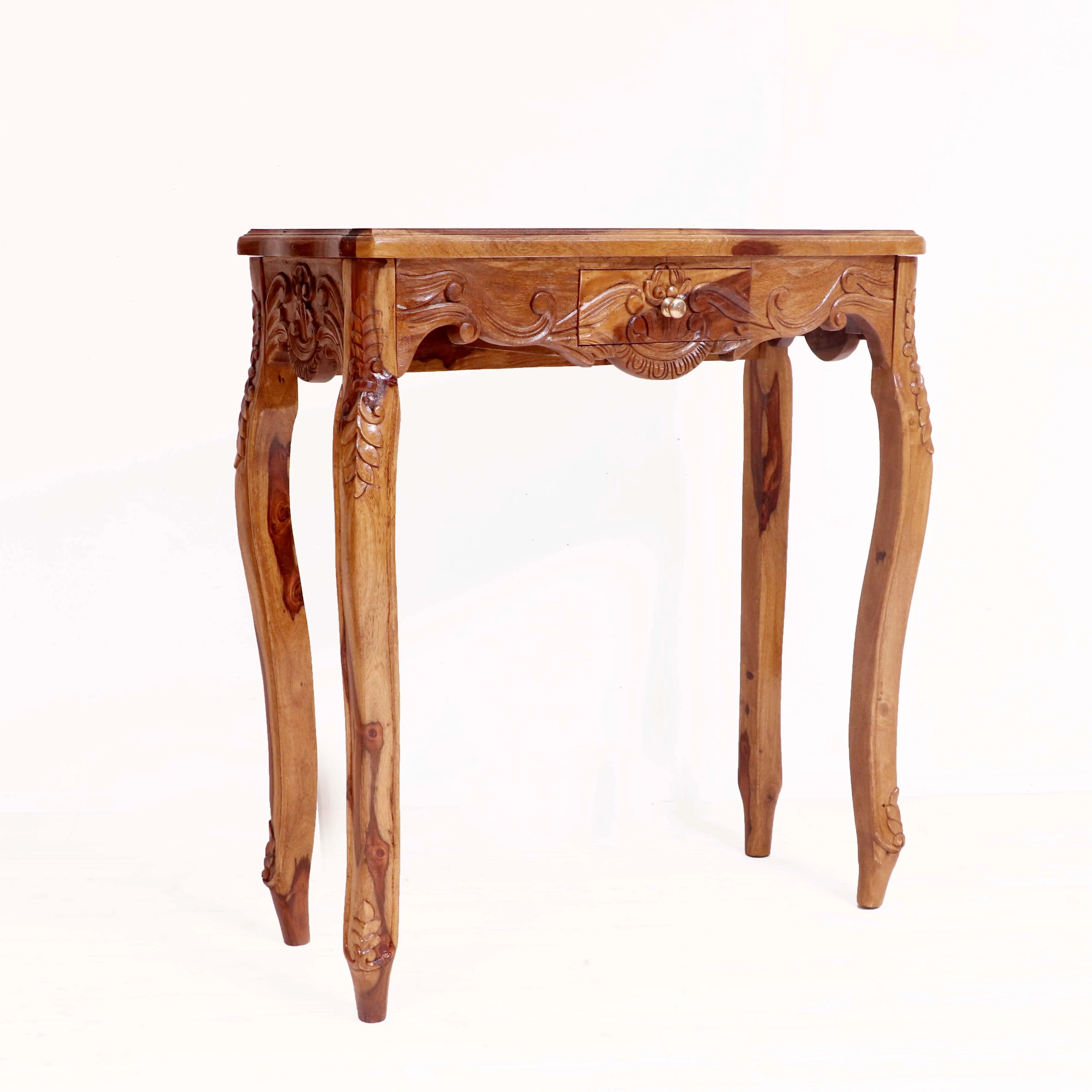 Sheesham Fusion Style carved console table with Drawer