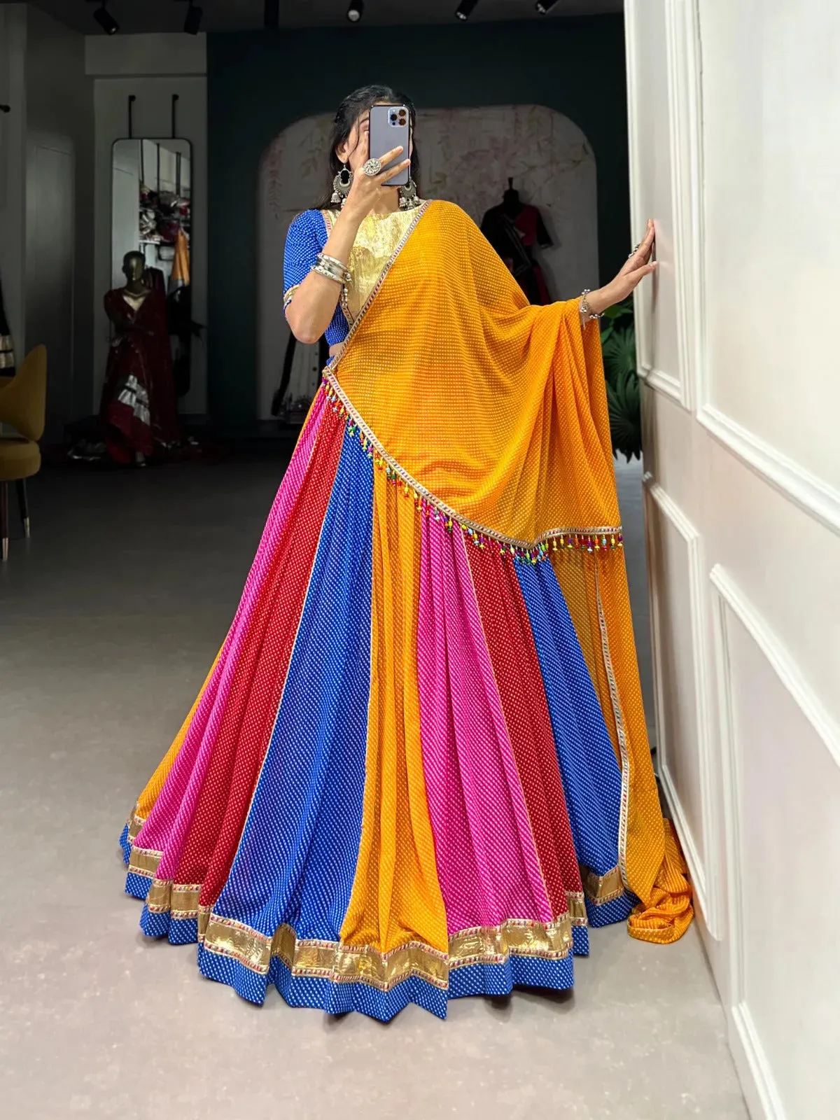 Stunning Multi Colored Georgette Navratri Lehenga Choli