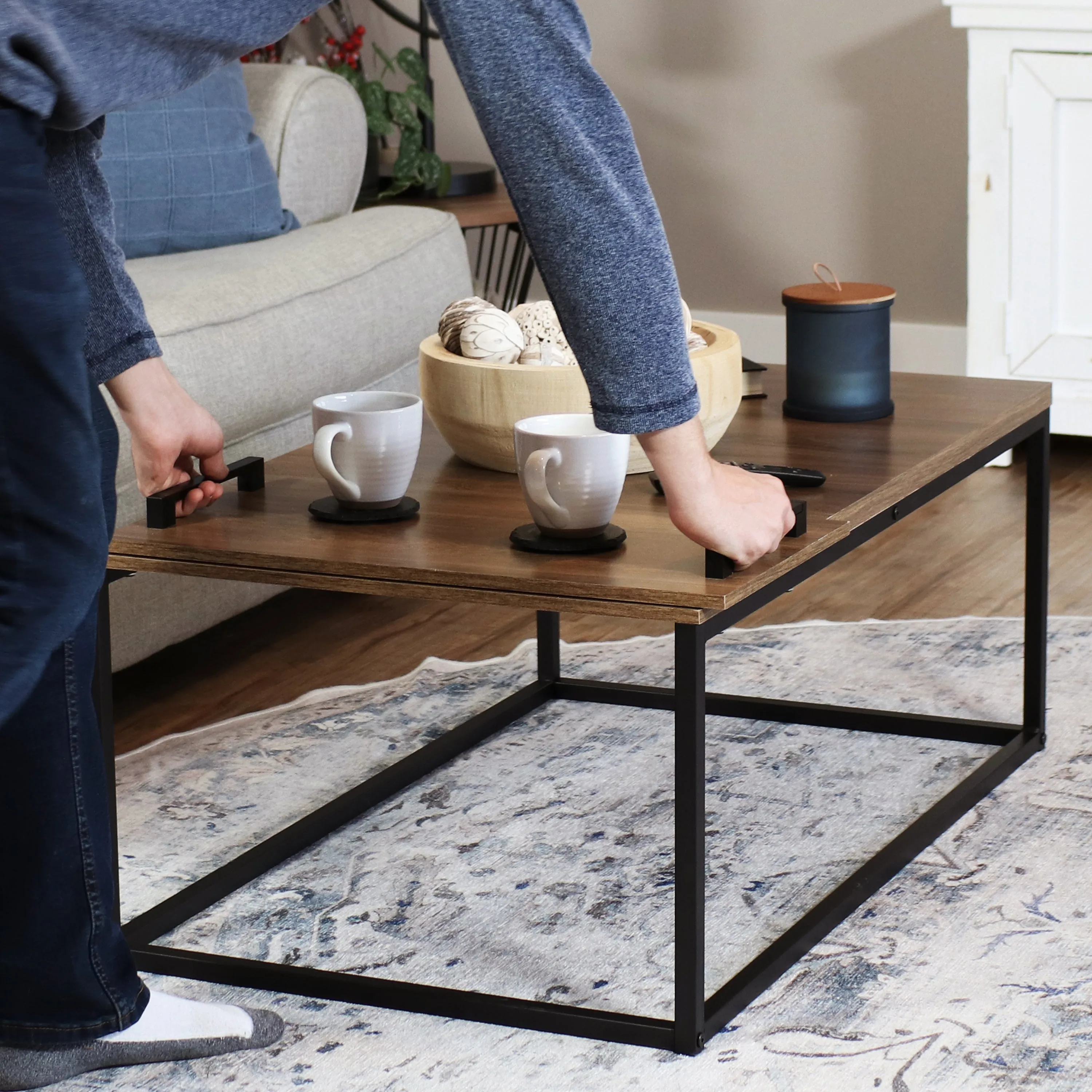 Sunnydaze Industrial Coffee Table with Serving Tray - 39" W