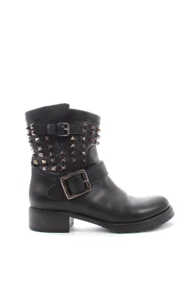 Valentino Noir Rockstud Biker Leather Ankle Boots