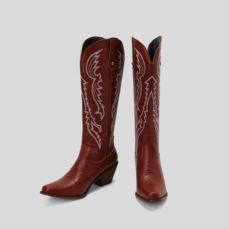 Women Embroidered Knee High Cowboy Boots Western Boot