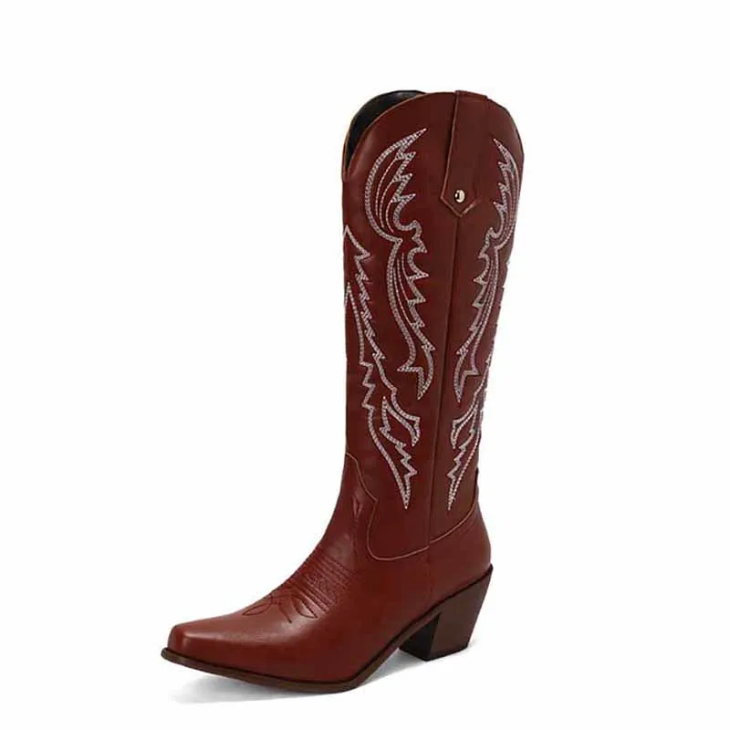 Women Embroidered Knee High Cowboy Boots Western Boot