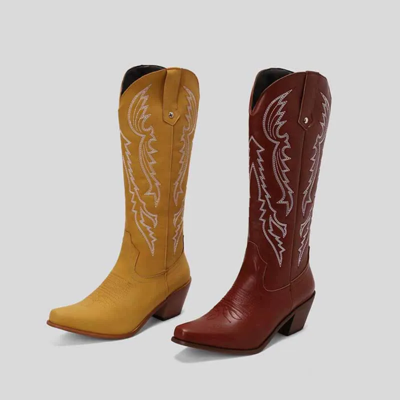 Women Embroidered Knee High Cowboy Boots Western Boot