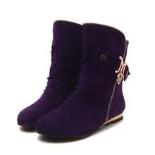 Women fashion buckle strap side zipper short flat boots