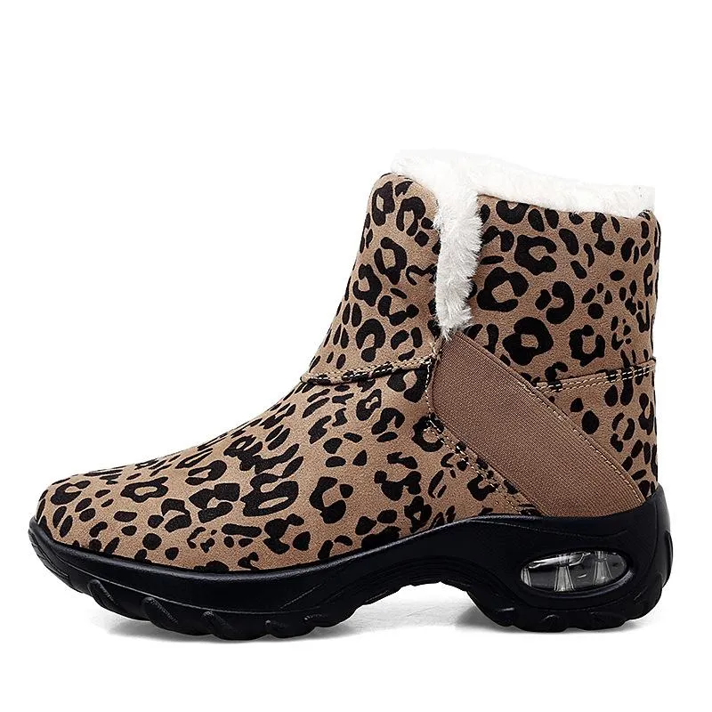 Women winter faux fur chunky heel platform short snow boots