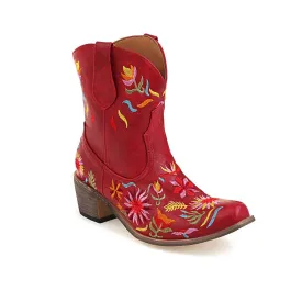 Women's Ethnic Embroidery Block Heel Cowboy Short Boots