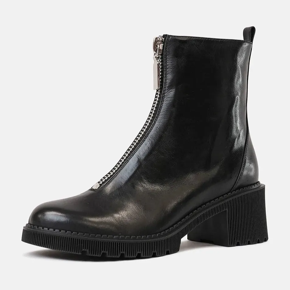 Zosia Black Leather Ankle Boots